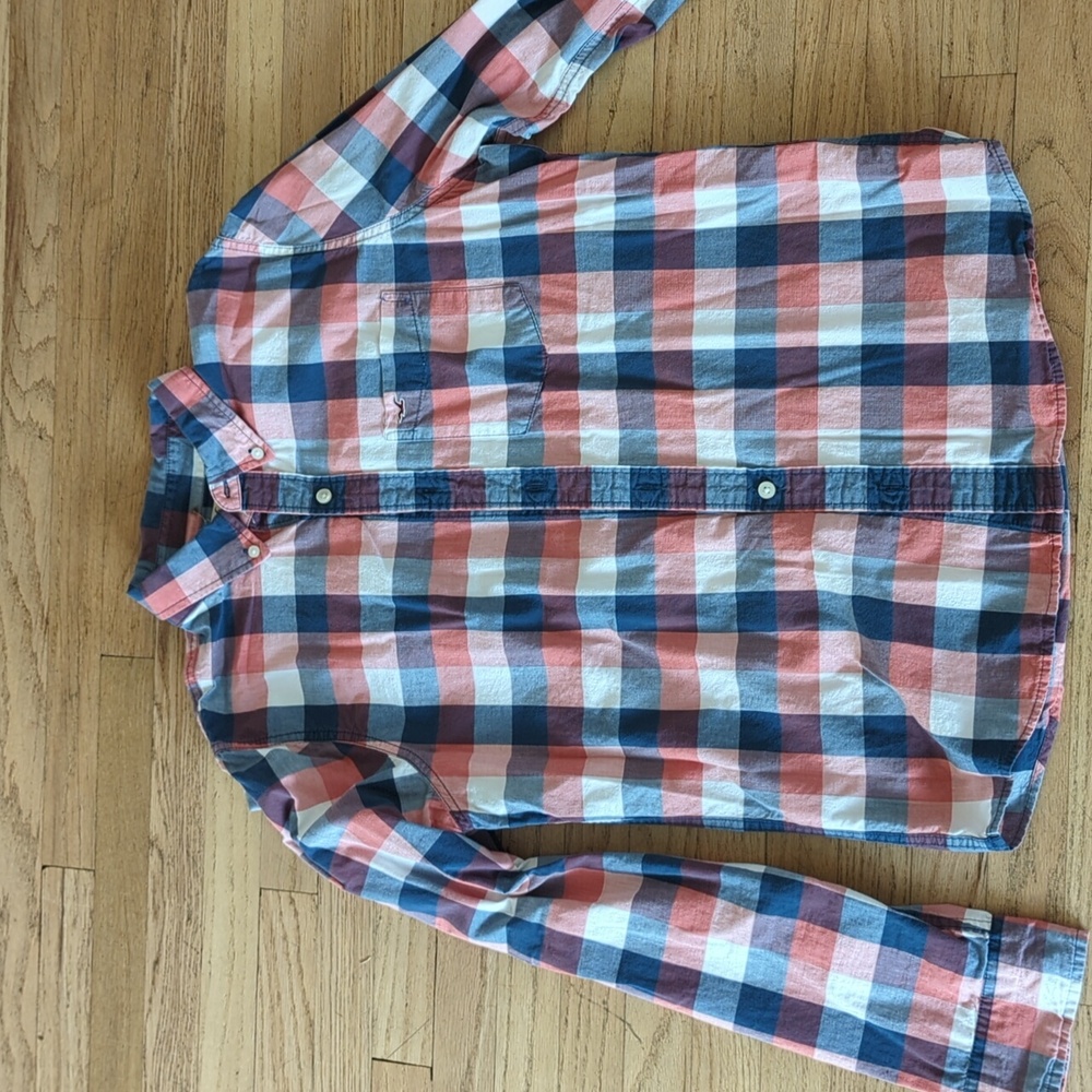 Men's Hollister box print orange, blue and white shirt size large